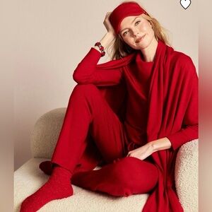 Chico's Red Cashmere Travel Gift Set With Wrap, Eye Mask and Socks!